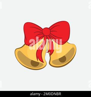 Golden Christmas bells with red bow icon. Christmas design element. Christmas bell background. Vector illustration Stock Vector
