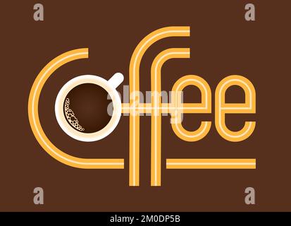 Coffee vector illustration logo or badge. The word coffee in art deco custom lettering with coffee cup drawing. Great for packaging, branding or label. Stock Vector