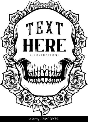 Template Head Skull Editable Text monochrome vector illustrations for your work logo, merchandise t-shirt, stickers and label designs, poster Stock Vector