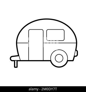 Vector Illustration of a vintage camper. Icon style with black outline. Logo design. Coloring book for children Stock Vector