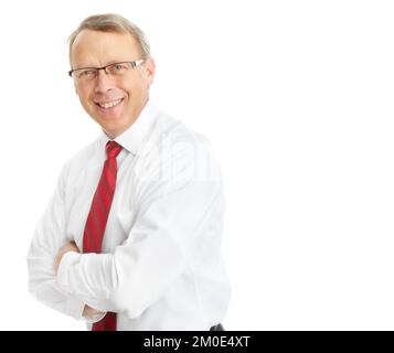 Ive worked in corporate all my life. A portrait of a Senior corporate male with his arms crossed and smiling with copyspace. Stock Photo