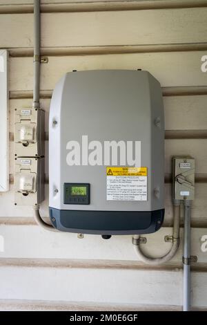 Solar power inverter mounted on side of a house, domestic system Stock ...