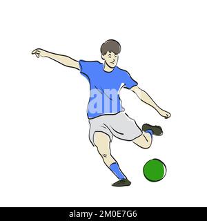 line art soccer player in action illustration vector hand drawn isolated on white background Stock Vector
