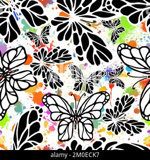 Seamless pattern of blots and butterflies. Vector illustration Stock Vector