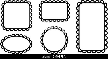 Premium Vector  Circle and square scalloped frames scalloped edge  rectangle and ellipse shapes simple label and sticker form flower  silhouette lace frame vector illustration isolated on white background