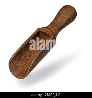 side view of dark brown empty wooden scoop isolated on white Stock Photo