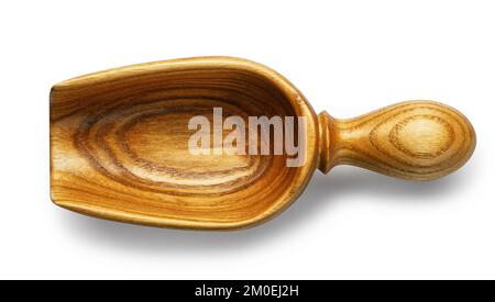 top view of empty wooden scoop isolated on white Stock Photo