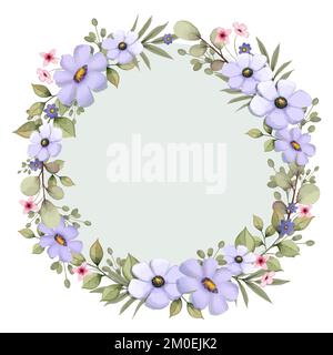 floral round frame in watercolor style in illustration Stock Vector