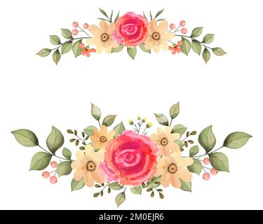 floral background with rose and yellow daisies in watercolor style Stock Vector