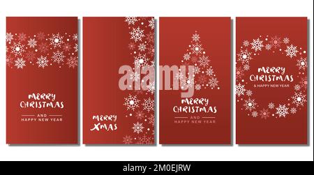 Christmas rolled up banner vector set of red banners with snowflakes Christmas gradient vector Stock Vector