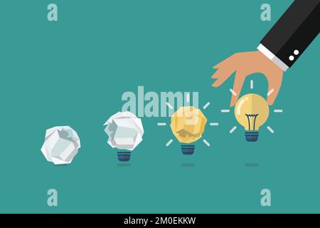 Change gabage to idea concept. Process of changing crumpled paper into perfect idea. Business concept. Vector illustration Stock Vector