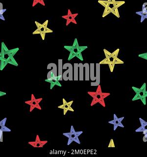 Pentagram sign five pointed star seamless pattern. Magical symbol of faith. Simple yellow red star icon illustration Stock Vector