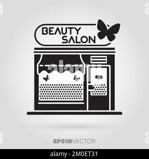 Beauty salon glyph icon. Cute little day spa storefront symbol. Solid black EPS 10 vector building. Stock Vector