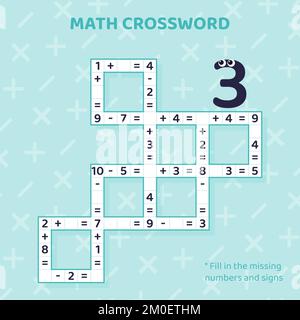 Math Crossword puzzle for children solve example. Stock Vector