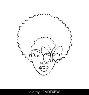 Face of an Afro woman in a linear style. Stock Vector