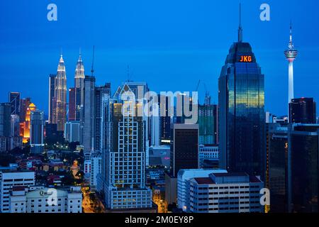 Night magestic cityscape. Modern big busy city. Kuala Lumpur, Malaysia - 06.14.2020 Stock Photo