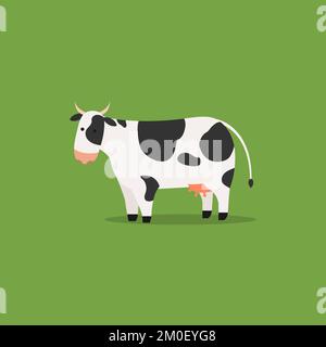 Cow with milk on green background. Cute Cow cartoon design vector. Farm animal Stock Vector