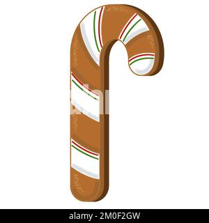 Candy cane gingerbread cookie. JPEG  illustration for stickers, creating patterns, wallpaper,wrapping paper, postcards, design template, fabric. Stock Photo