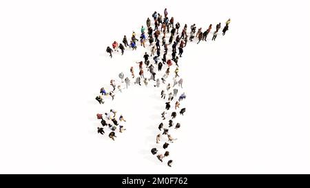 Concept conceptual large community of people forming the sign of a football player. 3d illustration metaphor for sport, competition, training Stock Photo