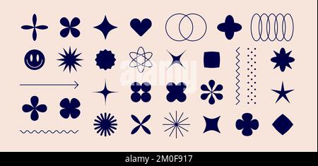 Futuristic graphic form. Set of geometric design element, shape symbol for pattern, graphic, web design, minimalist geometric sign, star, flower, collection abstract form. Vector Illustration Stock Vector