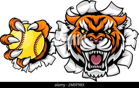 Tiger Softball Animal Sports Team Mascot Stock Vector