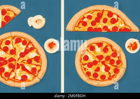 Illustration of pizza in retro style, graphic illustration Stock Photo