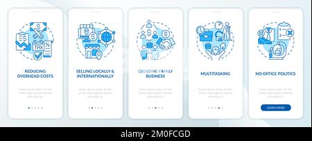 Working from home benefits blue onboarding mobile app screen Stock Vector