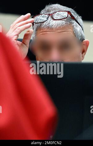 Belgian federal public prosecutor Bernard Michel pictured at the trial of the attacks of March 22, 2016, at the Brussels-Capital Assizes Court, Tuesday 06 December 2022 at the Justitia site in Haren, Brussels. On March 22 2016, 32 people were killed and 324 got injured in suicide bombings at Zaventem national airport and Maalbeek/ Maelbeek metro station, which were claimed by ISIL.  BELGA PHOTO POOL DIDIER LEBRUN Stock Photo