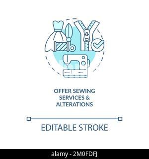 Offer sewing services and alterations turquoise concept icon Stock Vector