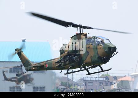 Ibaraki Prefecture, Japan - May 17, 2015: Japan Ground Self-Defense Force UH-60JA Black Hawk utility helicopter. Stock Photo