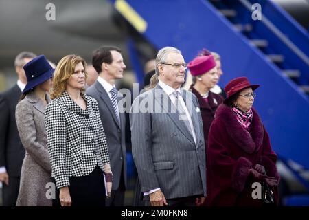 President Ivan Gasparovic of Slovakia and Mrs. Silvia Gasparovicova are received by the Danish Royal Family as they arrive at the Copenhagen airport for their two day State Visit, October 23, 2012. (Lars Just/POLFOTO) Stock Photo