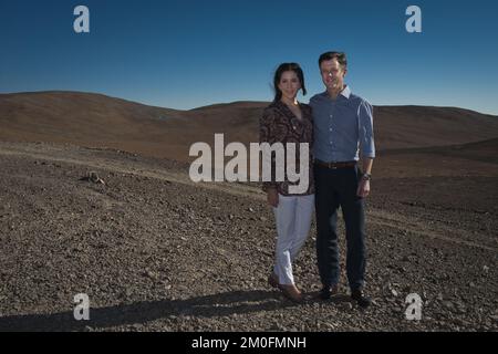 Crown Prince Frederik and Crown Princess Mary arrive to ESO Paranal (European Southern Observatory on the Paranal Mountain) on Friday 15-03-2013. ESO'’s Paranal Observatory is located 130 kilometers south of Antofagasta, in the Atacama Desert of northern Chile, at a height of 2635 meters above sea level. Stock Photo