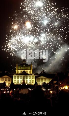 Fire works at Fredensborg Palace after the wedding reception for the wedding of The Danish Crown Prince and Miss Mary Elizabeth Donaldson. Stock Photo