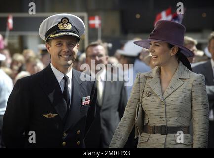 The newly-wed royal couple of Denmark,  Crown Princess Mary and Crown Prince Frederik  has begun their 4-day summer-trip with the royal yacht 'Dannebrog' to 4 different cities of Denmark. The second day of their tour went to the city of Aalborg. The royal couple was entertained by the danish rock-group Zididada during their stay in Aalborg. Stock Photo