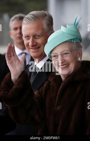 TM King Philippe and Queen Mathilde arrived at the Vilhelm Lauritzen Terminal at Copenhagen International Airport, where Queen Margarethe of Denmark was present. Stock Photo