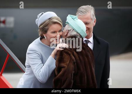 TM King Philippe and Queen Mathilde arrived at the Vilhelm Lauritzen Terminal at Copenhagen International Airport, where Queen Margarethe of Denmark was present. Stock Photo