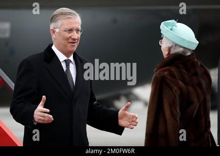 TM King Philippe and Queen Mathilde arrived at the Vilhelm Lauritzen Terminal at Copenhagen International Airport, where Queen Margarethe of Denmark was present. Stock Photo