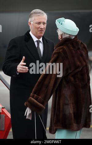 TM King Philippe and Queen Mathilde arrived at the Vilhelm Lauritzen Terminal at Copenhagen International Airport, where Queen Margarethe of Denmark was present. Stock Photo