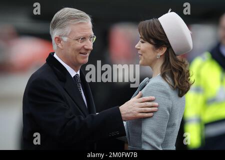 TM King Philippe and Queen Mathilde arrived at the Vilhelm Lauritzen Terminal at Copenhagen International Airport, where Crown Prince Mary was present. Stock Photo