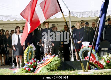 Crown Princess Mary, Australian Ambassador to Denmark Mary Ellen Miller (right) and the Danish Minister of Defence Trine Bramsen (left) during the inauguration of the Australian War Memorial in Denmark in the Churchill Park in Copenhagen. Thursday, September 17, 2020. The Australian War Memorial honors the Australian military and service personnel who contributed to the liberation of Denmark during World War II and the fallen Australian soldiers from the First World War, as well as it emphasises the common military history and the common freedom and democracy values that Australia and Denmark Stock Photo