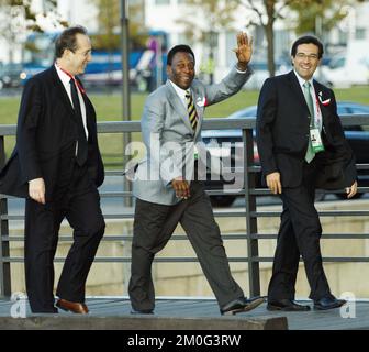 Pele arrives at the opening ceremonies of the the 121st International Olympic Committee (IOC) Session and XIII Olympic Congress at the Copenhagen Opera House in Copenhagen. Chicago, Madrid, Rio de Janeiro and Tokyo are competing to host the 2016 Summer Olympic Games Stock Photo