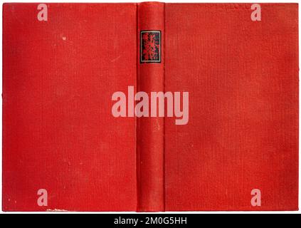 Old open book cover in red canvas - isolated on white Stock Photo