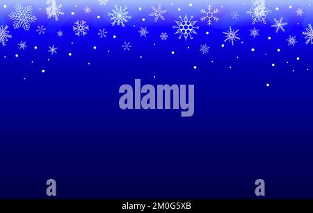 Snowflakes seamless stripe, horizontal blue gradient background Stock Vector