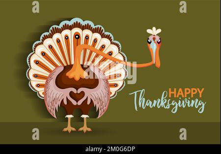 Thanksgiving day horizontal banner with turkey. funny turkey bird character.Happy Thanksgiving. Stock Vector