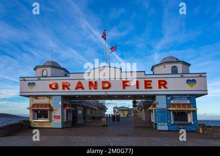 Entrance to the Grand Pier at Weston Super Mare, Somerset UK in October Stock Photo