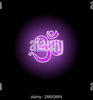 Shining violet Aum symbol on black background Stock Vector