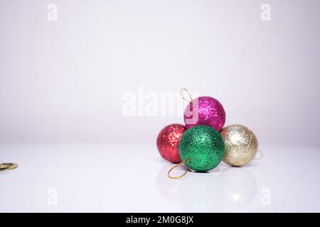 Big and small gift boxes, the Christmas toys isolated on white  background Stock Photo