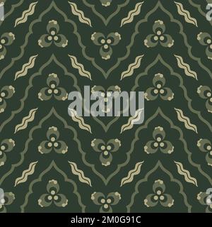Seamless ornamental traditional vector pattern with golden borders in orientalist Ottoman kaftan style with abstract motifs. Use for clothing, fabric Stock Vector