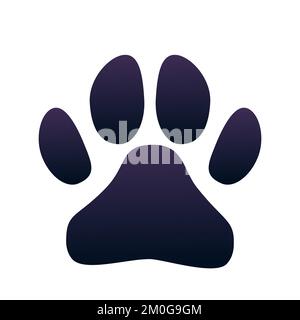 Paw dog print, foot puppy in cartoon style silhouette isolated on white background. Footprint pet, cute shape paw print, animal track or trace foot dog, cat. Vector illustration Stock Vector