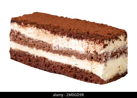 Tiramisu cake isolated on white background. Italian food culture. Bakery desserts. close up Stock Photo